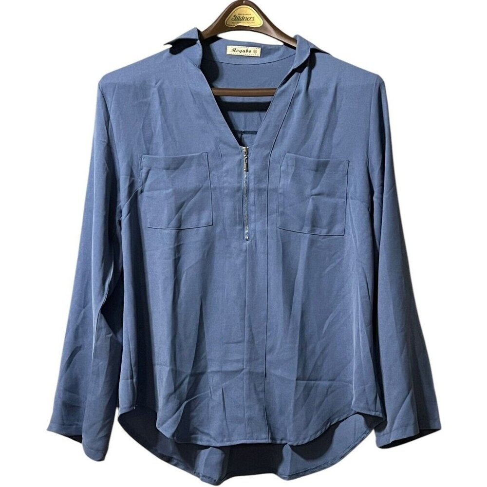 Moyabo Women's Popover Shirt 3/4 Blue Blouse Size XL Career Modern Professional‎